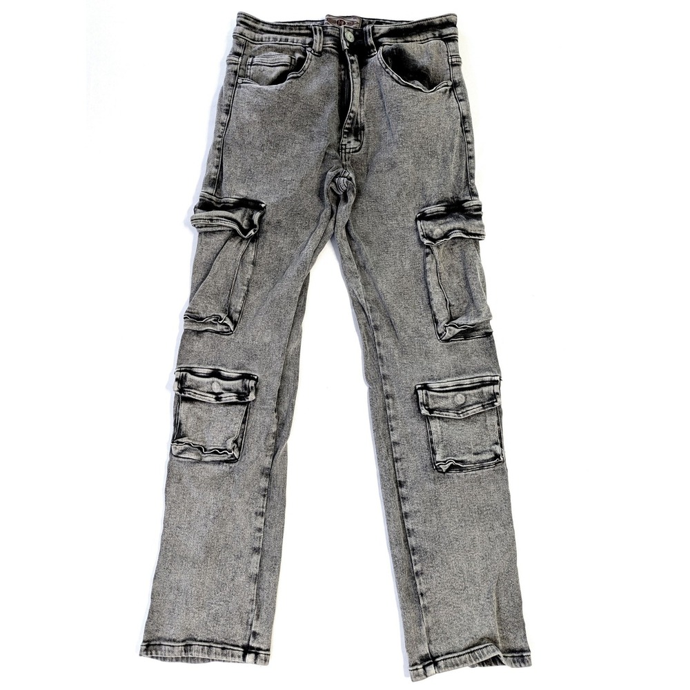 Bleecker & Mercer Mens Grey Acid Wash Cargo Jeans Relaxed Fit 30x32 Streetwear